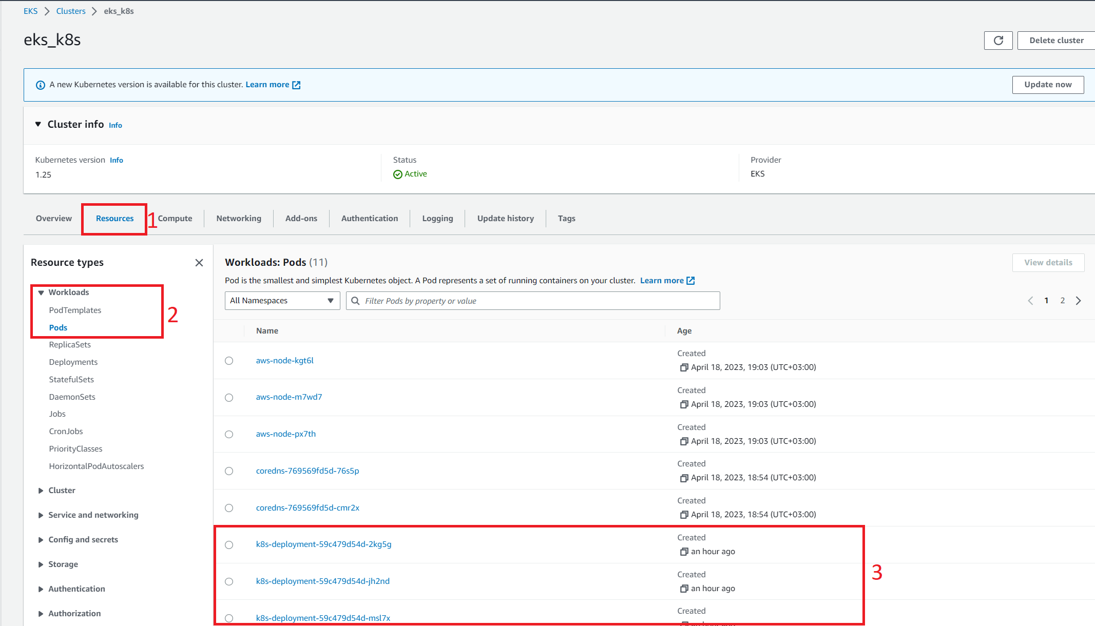 EKS cluster workload